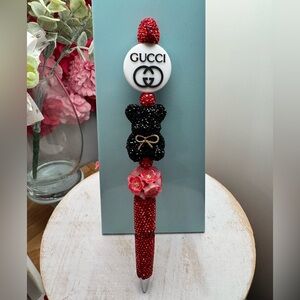 Handmade Black and Red Rhinestone Pen
